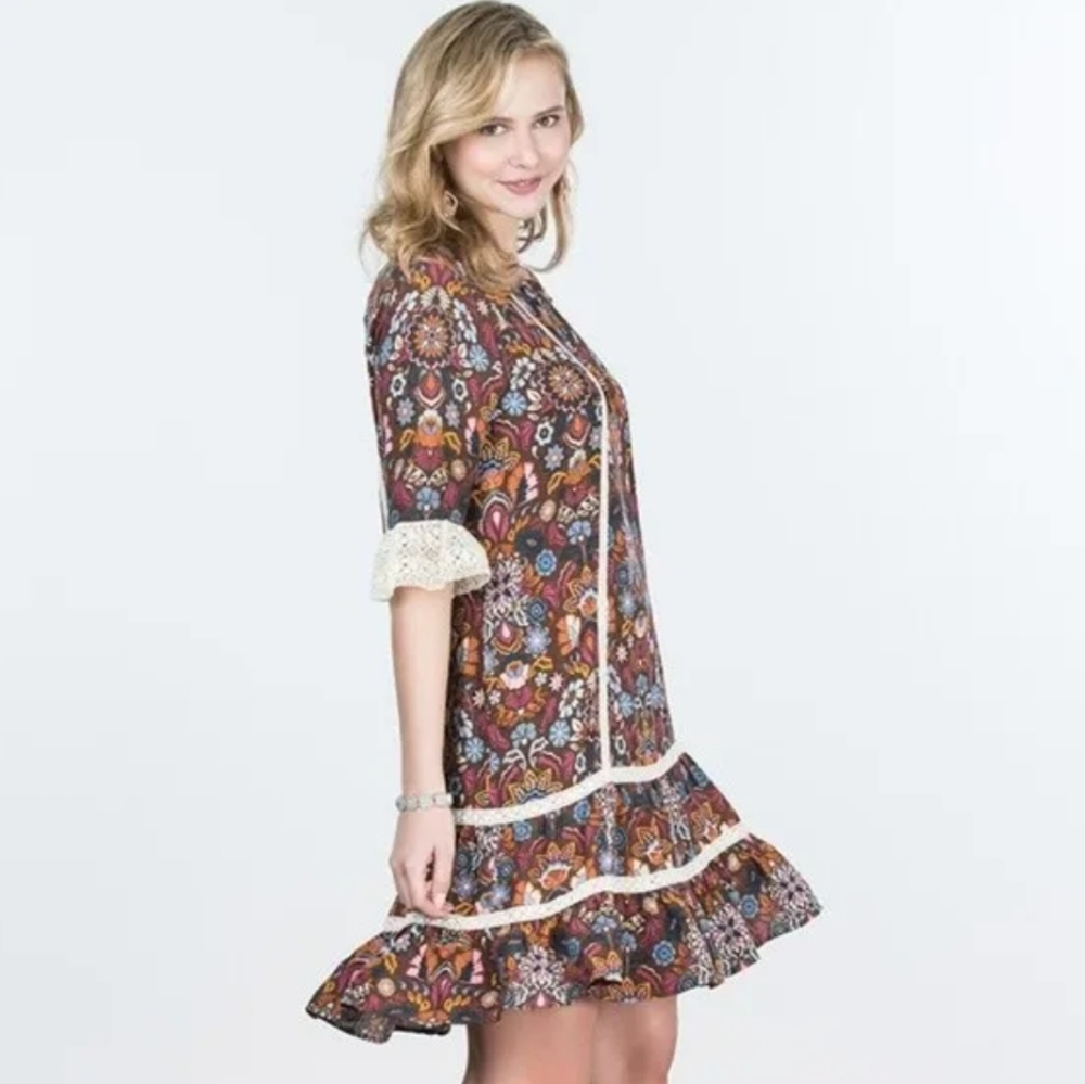 Matilda Jane Intermission Brown Floral Shift Dress Size Large